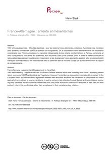 France-Allemagne : entente et mésententes  - article ; n°4 ; vol.58, pg 989-999