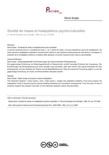 Société de masse et inadaptations psycho-culturelles - article ; n°4 ; vol.6, pg 472-486