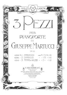 Partition , Tempo di valzer, 3 Pezzi, Martucci, Giuseppe