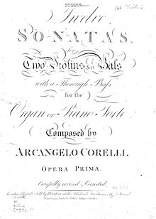 Partition violon 1, Trio sonates, Corelli, Arcangelo