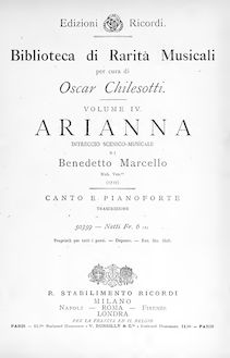 Partition complète, Arianna, Intreccio Scenico-Musicale, Marcello, Benedetto