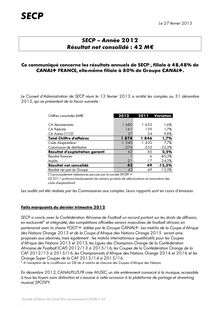 Le communiqué de presse des résultats 2012
