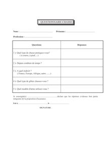 QUESTIONNAIRE CHASSE