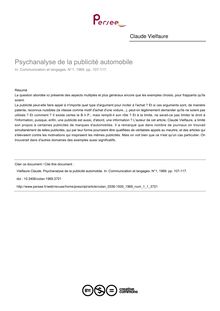 Psychanalyse de la publicité automobile - article ; n°1 ; vol.1, pg 107-117