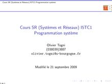Cours SR (Systèmes et Réseaux) I5TC1  Programmation système