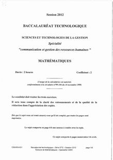 Sujet du bac serie STG 2012: Mathématiques-antilles-guyane