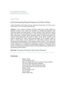 An evolutionary psychological perspective on cultures of honor