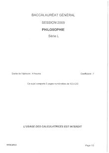 Sujet du bac L 2009: Philosophie