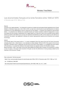 Les économistes français et la rente foncière entre 1830 et 1870 - article ; n°1 ; vol.161, pg 10-14