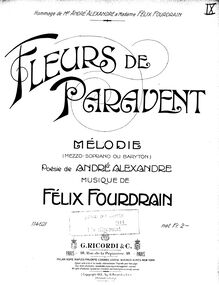 Partition complète, Fleurs de paravent, Mélodie, E minor, Fourdrain, Félix