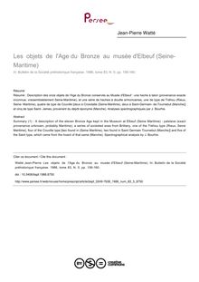 Les  objets  de  l Age du  Bronze  au  musée d Elbeuf (Seine-Maritime) - article ; n°5 ; vol.83, pg 156-160