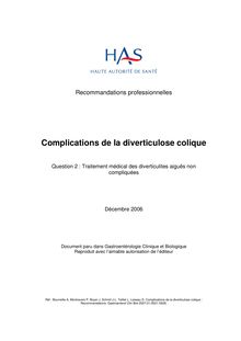 Complications de la diverticulose colique - Complications diverticulose colique - Argumentaire question 2