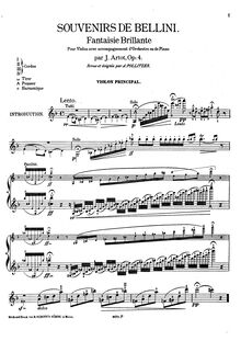 Partition de violon, Souvenirs de Bellini, Op.4, Fantaisie Brillante