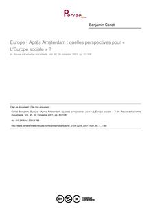 Europe - Après Amsterdam : quelles perspectives pour « L Europe sociale » ? - article ; n°1 ; vol.95, pg 83-108