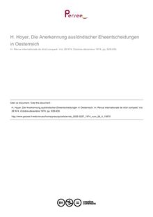 H. Hoyer, Die Anerkennung ausîdndischer Eheentscheidungen in Oesterreich - note biblio ; n°4 ; vol.26, pg 929-930