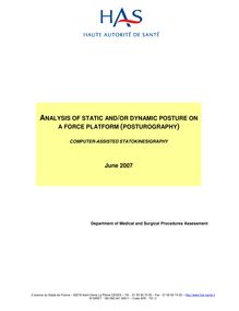 Analyse de la posture statique etou dynamique sur plate-forme de force (posturographie) - Summary Posturography
