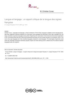 Langue et langage : un apport critique de la langue des signes française - article ; n°1 ; vol.137, pg 12-31