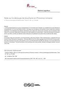 Note sur la découpe de boucherie en Provence romaine - article ; n°1 ; vol.24, pg 279-288