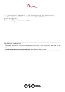 Généralités. Théories. Lois psychologiques. Processus physiologiques. - compte-rendu ; n°1 ; vol.35, pg 579-591