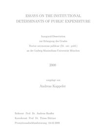 Essays on the institutional determinants of public expenditure [Elektronische Ressource] / vorgelegt von Andreas Kappeler
