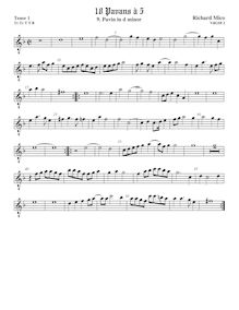 Partition ténor viole de gambe 1, octave aigu clef, pavanes pour 5 violes de gambe par Richard Mico