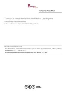 Tradition et modernisme en Afrique noire. Les religions africaines traditionnelles  ; n°1 ; vol.170, pg 110-111