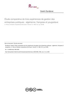 Étude comparative de trois expériences de gestion des entreprises publiques : algérienne, française et yougoslave - article ; n°2 ; vol.15, pg 65-88