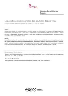 Les positions institutionnelles des gaullistes depuis 1959 - article ; n°4 ; vol.34, pg 844-860