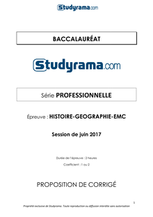 Corrigé Bac Pro 2017 - Histoire géographie et éducation civique