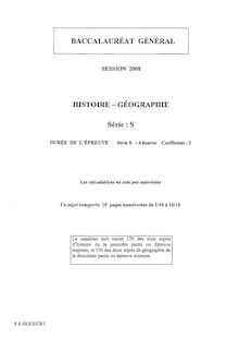 Sujet bac S 2008 Histoire Géographie