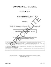 Bac de mathématiques spécialité 2011 S