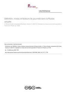 Définition, niveau et facteurs de pauvreté dans la Russie actuelle - article ; n°2 ; vol.37, pg 33-58