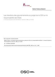 Les réactions des gouvernements au projet de la CDI sur la responsabilité des États - article ; n°1 ; vol.44, pg 512-532