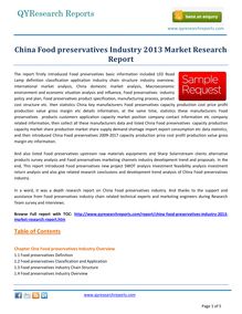 Study Report on China Food Preservatives Industry 2013 by qyresearchreports.com
