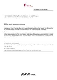 Hermopolis, Memphis, Latopolis et les Dogon - article ; n°2 ; vol.205, pg 133-149