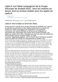 radio.fr est l idéal compagnon de la Coupe d Europe de football 2012 - tous les matchs en direct, tout en restant mobile avec les applis de radio.fr