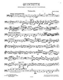 Partition violoncelle, Quintette pour piano, deux violons, alto et violoncelle