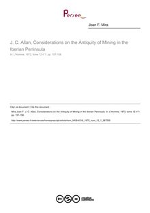 J. C. Allan, Considerations on the Antiquity of Mining in the Iberian Peninsula  ; n°1 ; vol.12, pg 157-158