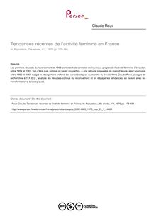 Tendances récentes de l activité féminine en France - article ; n°1 ; vol.25, pg 179-194
