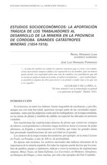 Estudios socioeconómicos: la aportación trágica de los trabajadores al desarrollo de la minería en la provincia de Córdoba. Grandes catástrofes mineras (1854-1918)