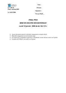 Mise en oeuvre des matériaux 2005 Ingénierie et Management de Process Université de Technologie de Belfort Montbéliard