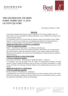 G O U R M A N D THE GOURMAND AWARDS PARIS, FEBRUARY 11,2010 LE ...