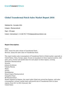 Global Transdermal Patch Sales Market Report 2016