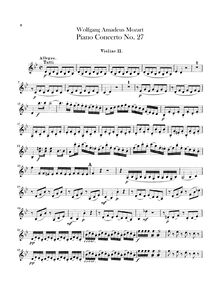 Partition violons II, Piano Concerto No.27, B♭ major, Mozart, Wolfgang Amadeus