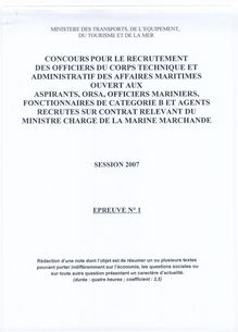Composition 2007 Externe Officier de Corps Technique et Administratif des Affaires Maritimes
