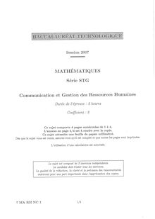 Sujet bac STG 2007 Mathématiques CGRH