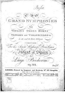 Partition Basses, 6 Symphonies, G.503-508 (Op.12), D major, E♭ major, C major, D minor, B♭ major, A major par Luigi Boccherini