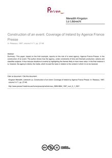 Construction of an event. Coverage of Ireland by Agence France Presse - article ; n°1 ; vol.5, pg 27-48
