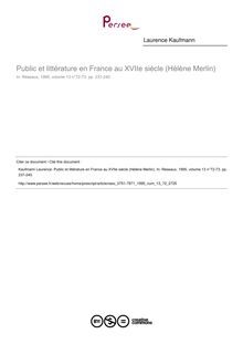 Public et littérature en France au XVIIe siècle (Hélène Merlin)  ; n°72 ; vol.13, pg 237-240