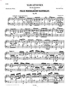 Partition complète, Variations, Op.82, Andante con Variazioni, Op.82 par Felix Mendelssohn
